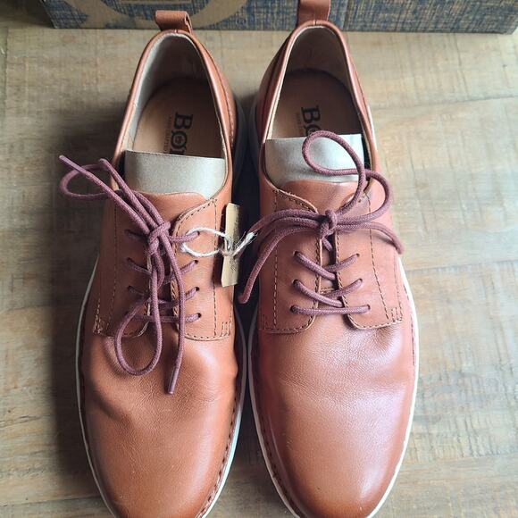 BORN Mens Size 9.5 M Todd Cognac Tan Brown Leather Sneaker Tie Up Derby Shoe NEW - Picture 2 of 8